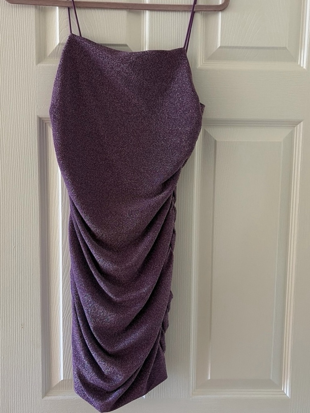 SHEIN Petite Ruched Glitter Bodycon Dress Midi Dress Purple Small